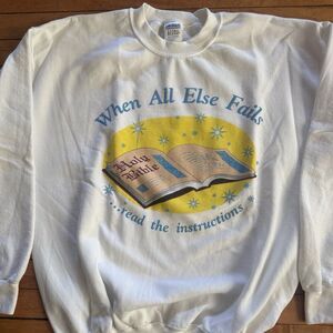Vintage 90s Religious Crewneck Large When All Else Fails Bible Graphic